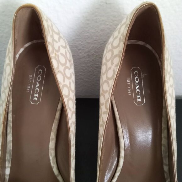 COACH Corey High Heel Peep Toe Pumps Chunky Shoes Signature Lace Up Bow 10 B - Picture 7 of 8